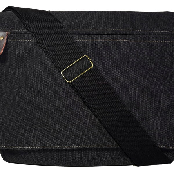 GFM Mens Boys Canvas Messenger Laptop Bag Casual, School, Office, Travel- Takes Upto 15 Inch Laptop/Tablets (CNVMSNGR)- Charcoal Black