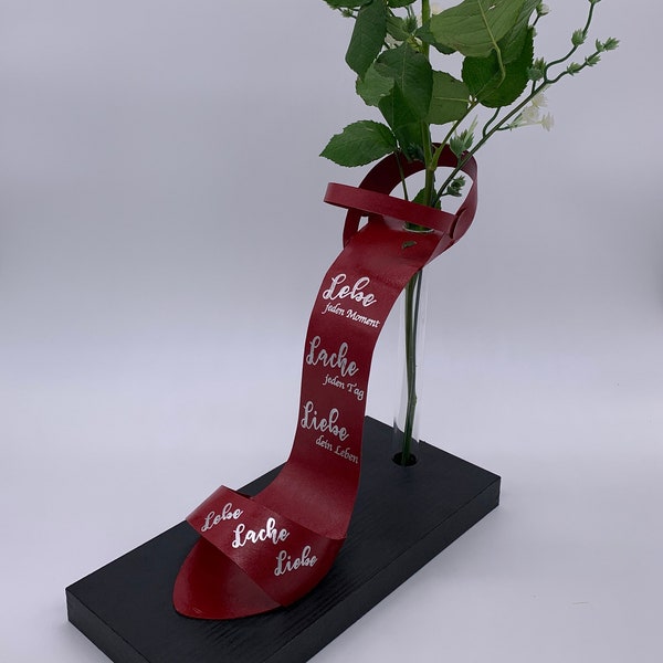 Vase Geschenk Schuhliebhaber High Heel personalisiertes Geschenk Wohndekor, für Schuhverrückte und Schuhsammler, auch mit eigenem Spruch