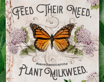 Milkweed Monarchs garden flag summer yard flag vintage summer garden décor, save the butterfly native plant flag, monarch gift, got milkweed