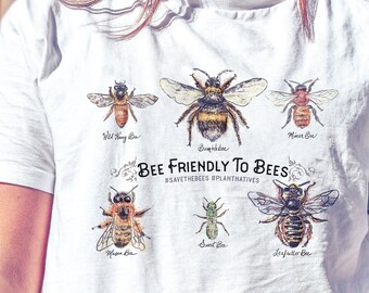 Save the Bees Tshirt, Bee donation, Vintage art of bee species Tshirt, Bee lover gift, Save the endangered bees, mason bee, honey bee bumble