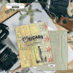 Chicago Greeting Card, Vintage Chicago Map Blank Card Set of 8, 16, 24, Vintage Map Cards, Blank Card Envelope Sets, Antique Chicago Art