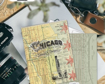 Carte de voeux de Chicago, ensemble de carte vierge de carte de Chicago vintage de 8, 16, 24, cartes de carte vintage, ensembles d'enveloppe de carte vierge, art antique de Chicago