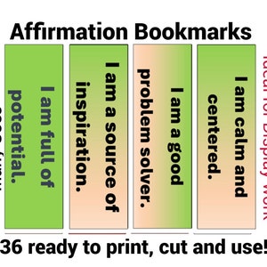 Back to School Affirmation Bookmarks Set 2, Ready To Print, 36 Unique Positive Affirmations