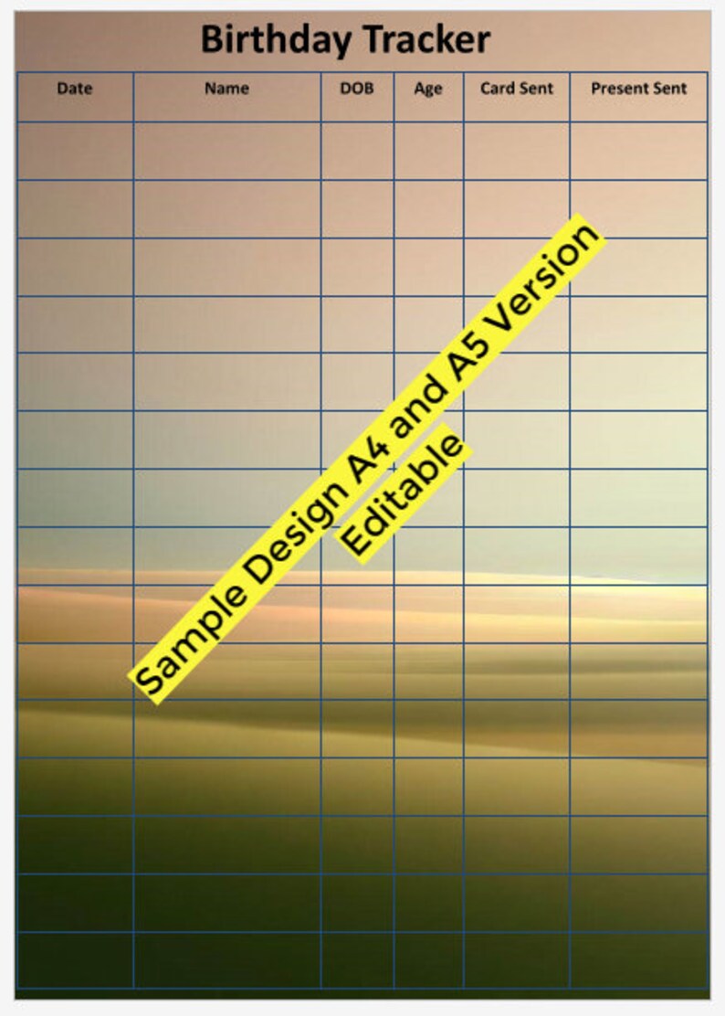 Birthday Tracker Printable: A4/A5 Editable PDF - Etsy