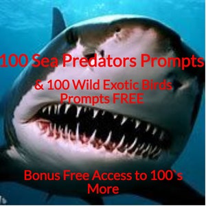 Prompt AI di Midjourney ai leonardo prompt Sblocca con la grafica AI dei predatori marini, prompt concisi e prompt grafici gratuiti per uccelli esotici selvatici