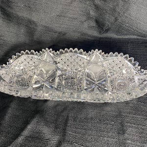 ABP American Brilliant Period Cut Glass Crystal Crimped Tray Antique