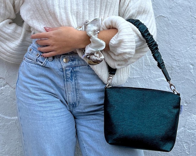 Petrol Metallic Scrunchy Bag