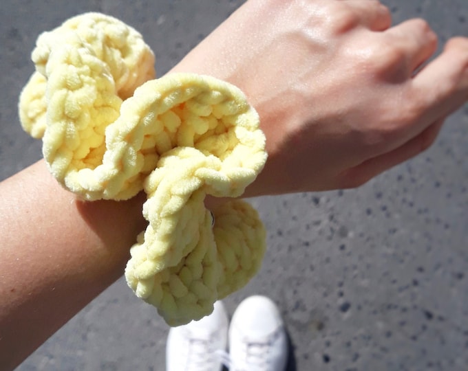Lemon Velvet Knitted Scrunchy