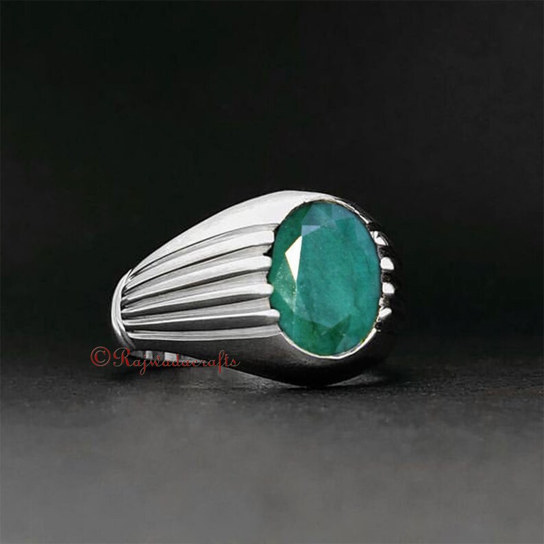 Emerald Corundum Men Signet Ring Raw Emerald Ring Husband Gift May Birthstone Anniversary gift Mens Emerald Ring 925 Sterling Silver