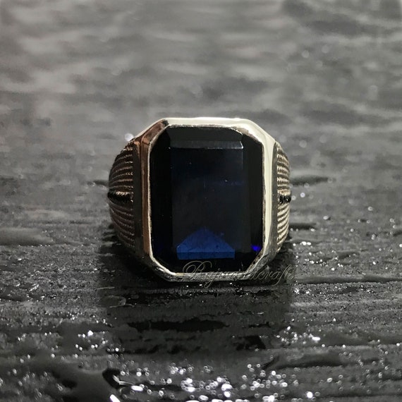 Natural Blue Sapphire Ring-Men/'s Ring-Blue Gemstone Ring-Gift For Him-925 Sterling Silver Ring-September Birthstone Ring-Handmade Ring