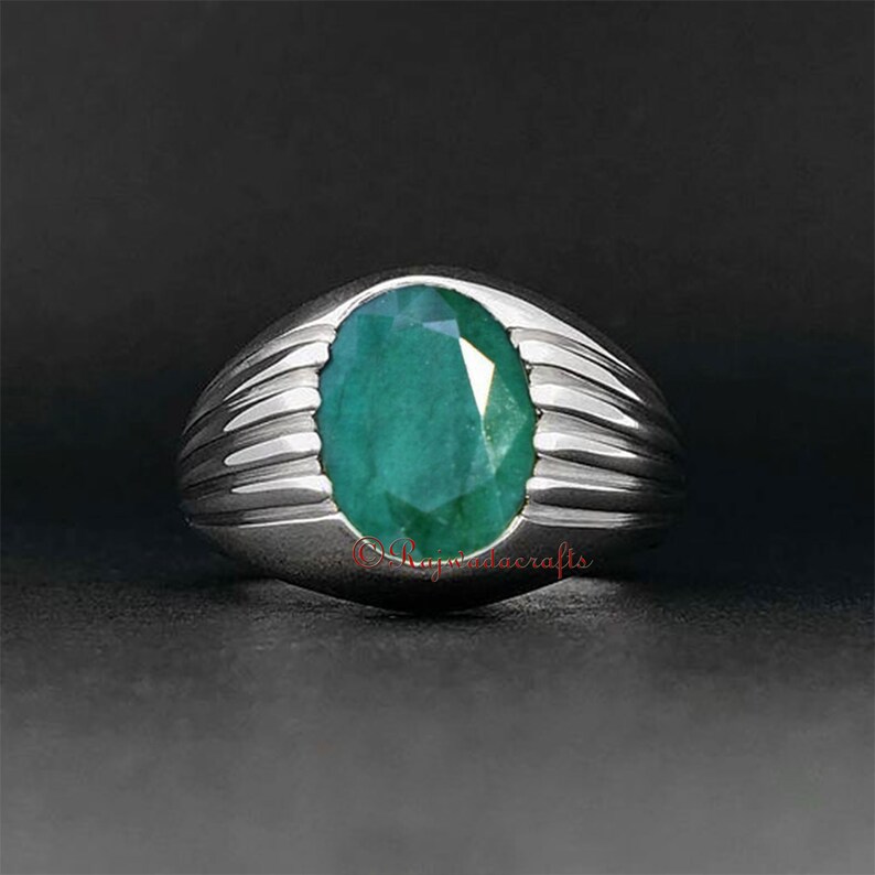 Emerald Corundum Men Signet Ring Raw Emerald Ring Husband Gift May Birthstone Anniversary gift Mens Emerald Ring 925 Sterling Silver