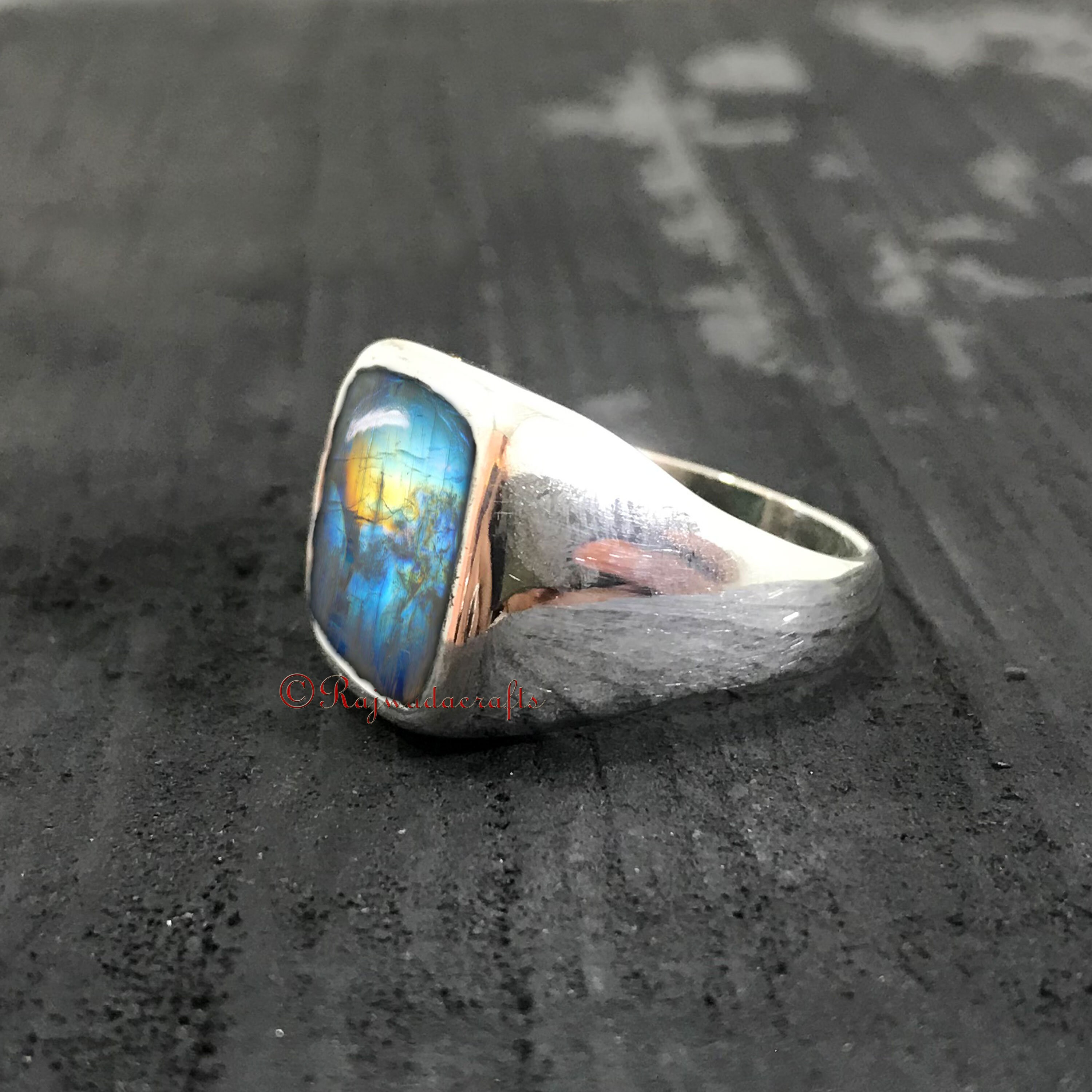Moonstone Ring Men Rainbow Moonstone Ring Ring 925 Etsy