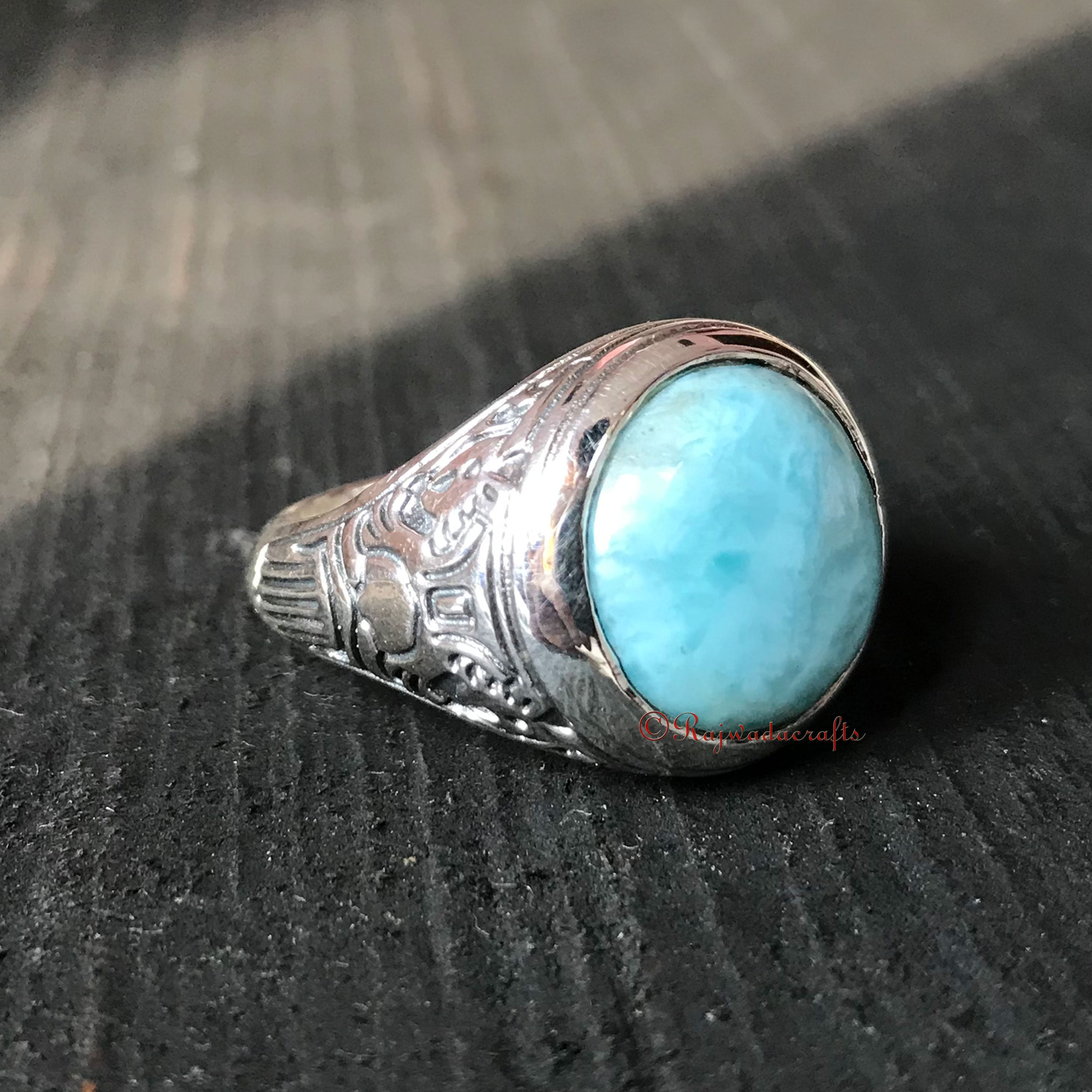 Natural Larimar Ring 925 Sterling Silver Mens Larimar Ring Etsy