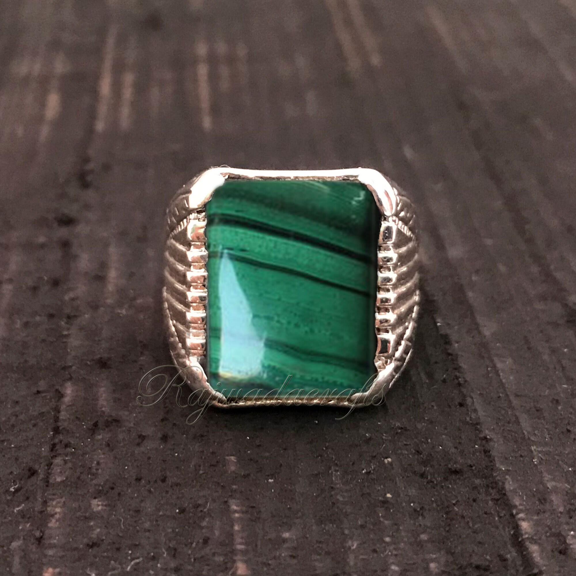 Natural Malachite Ring Men's Malachite Ring Statement Etsy