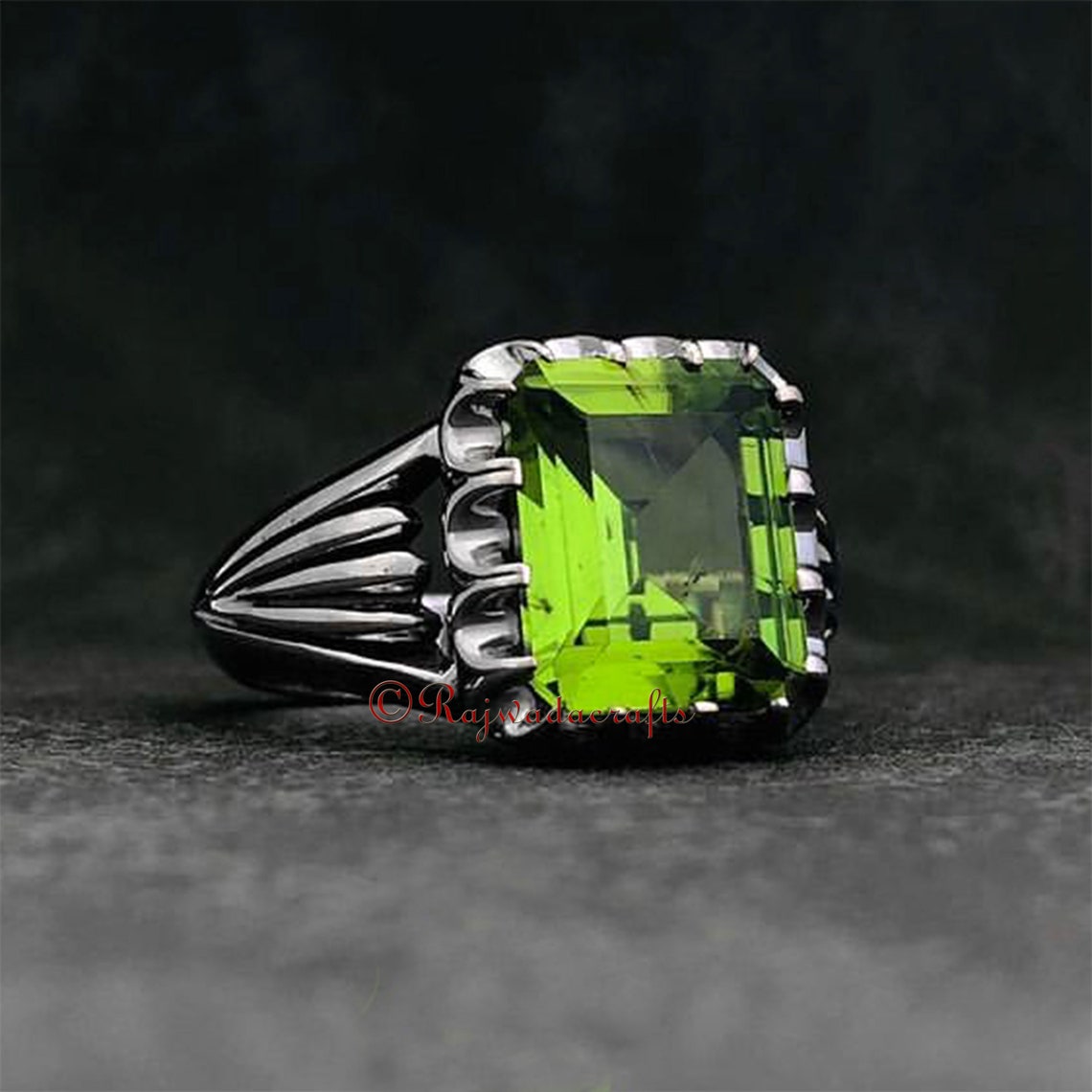 Mens Peridot Ring 925 sterling silver Statement Ring Mens Etsy