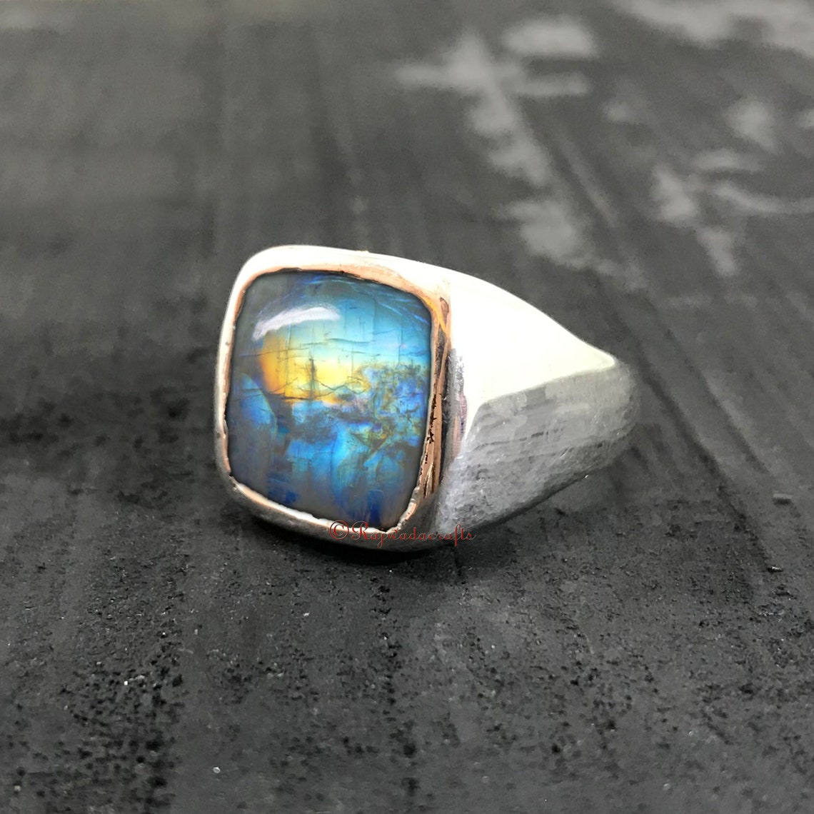 Moonstone Ring Men Rainbow Moonstone Ring Ring 925 Etsy