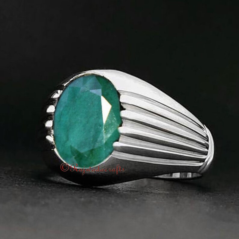 Emerald Corundum Men Signet Ring Raw Emerald Ring Husband Gift May Birthstone Anniversary gift Mens Emerald Ring 925 Sterling Silver