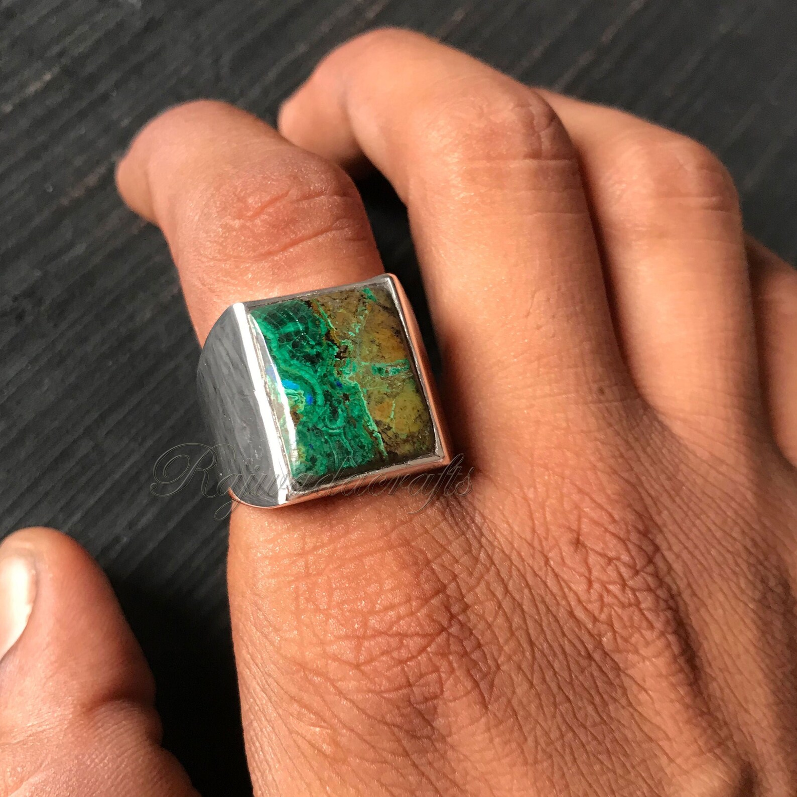 Men's Azurite Malachite Ring 925 Sterling Silver Azurite Etsy