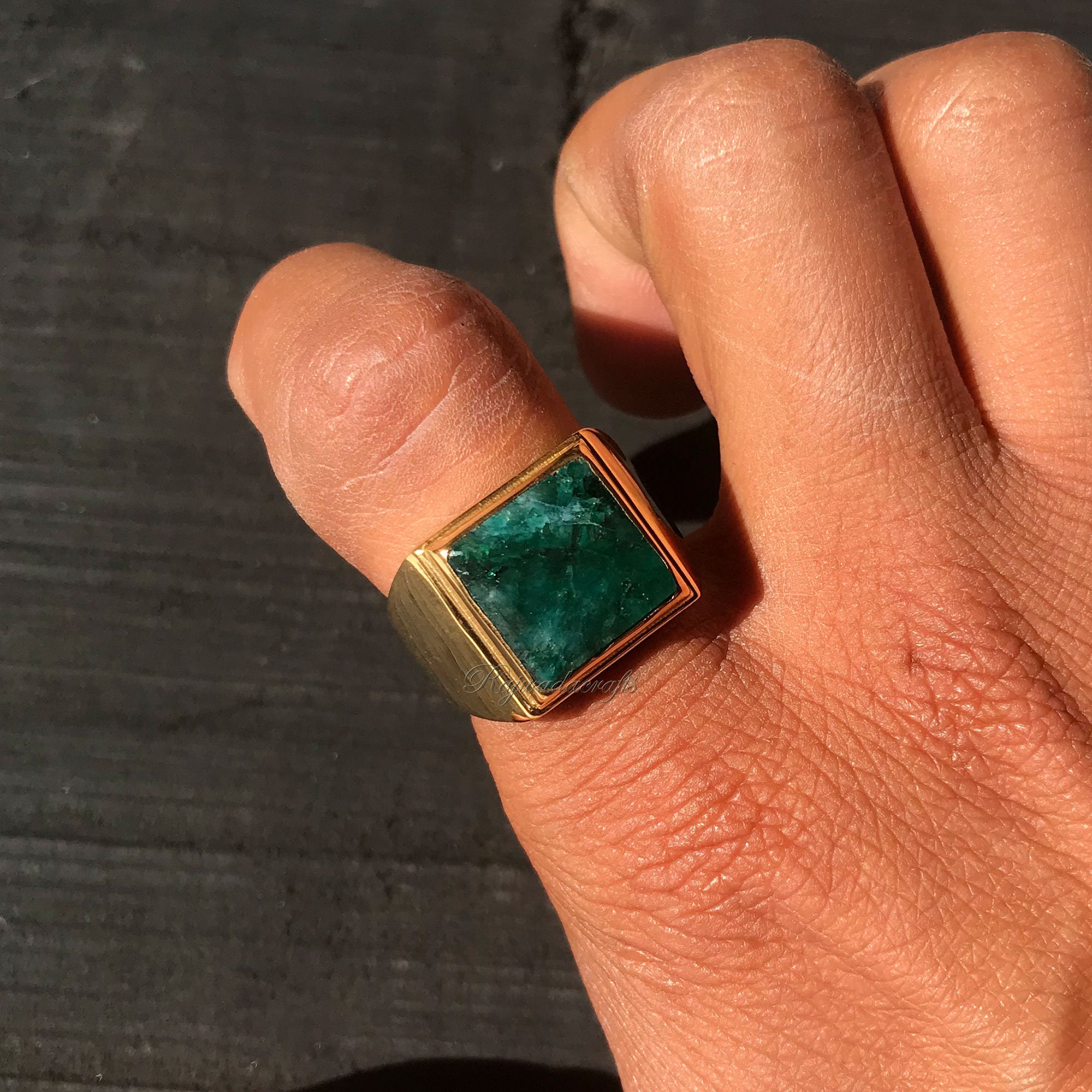 Green Emerald Men Ring 925 Sterling Silver Ring Handmade Ring Etsy