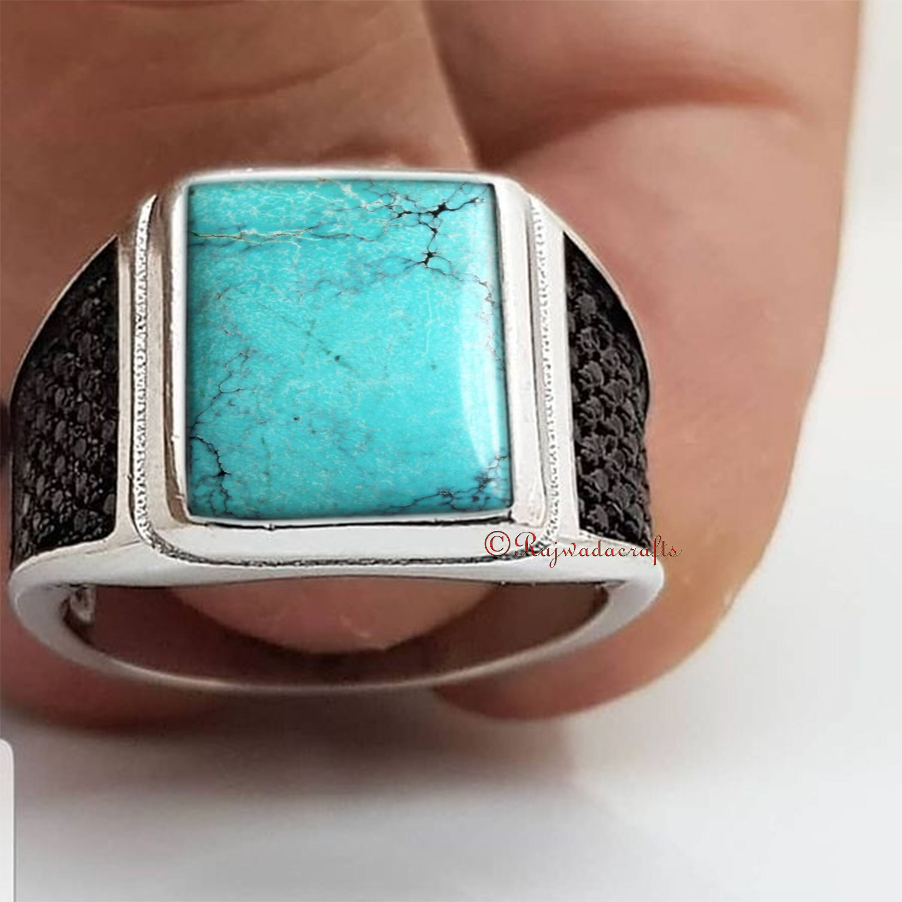 Natural Turquoise Ring Solid 925 Sterling Silver Ring Mens Etsy