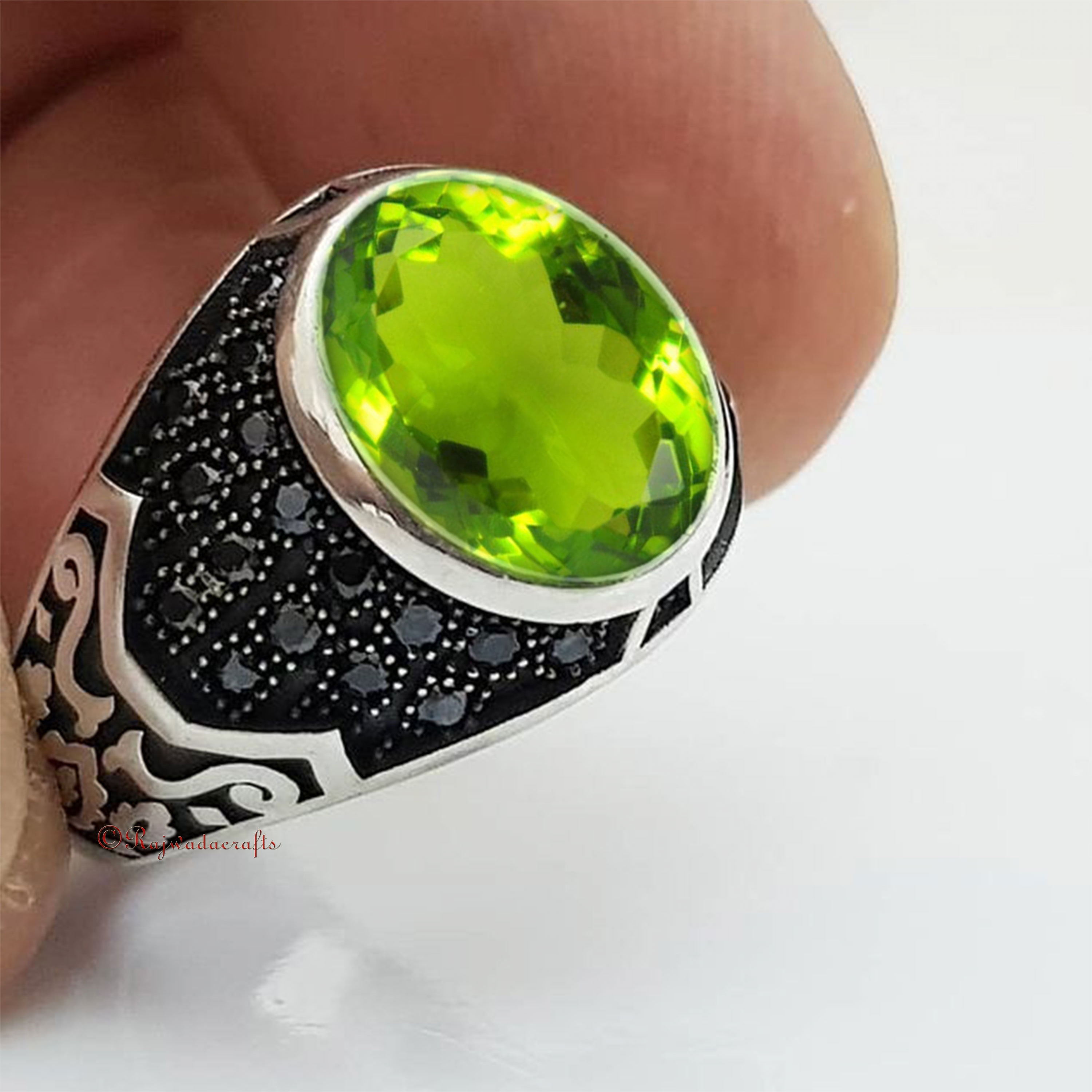 Mens Peridot Ring 925 sterling silver Statement Ring Mens Etsy