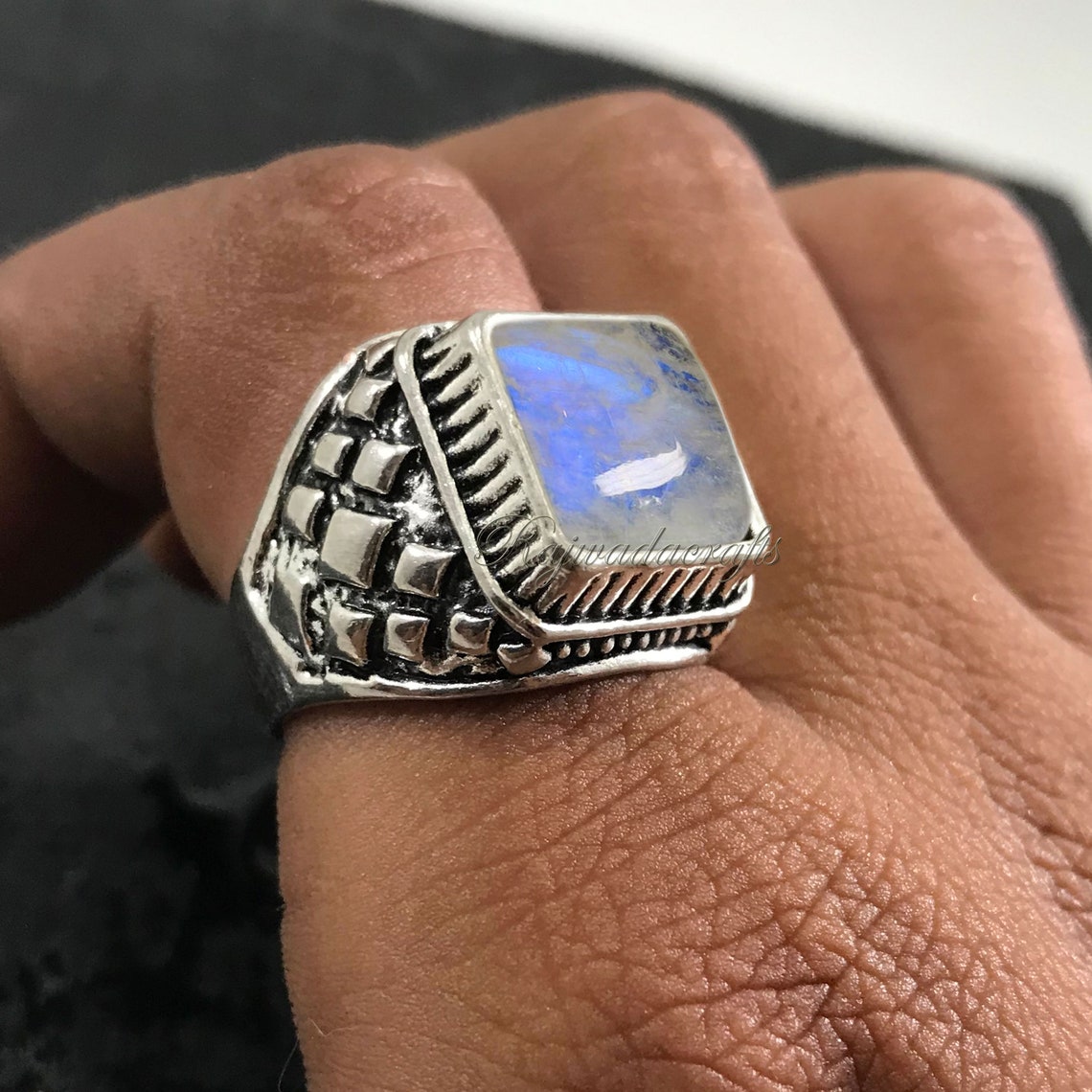 Moonstone Ring Men Rainbow Moonstone Ring Ring 925 Etsy