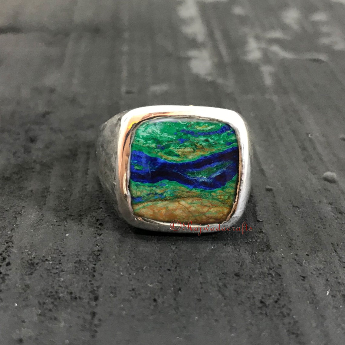 Men's Azurite Malachite Ring 925 Sterling Silver Azurite Etsy