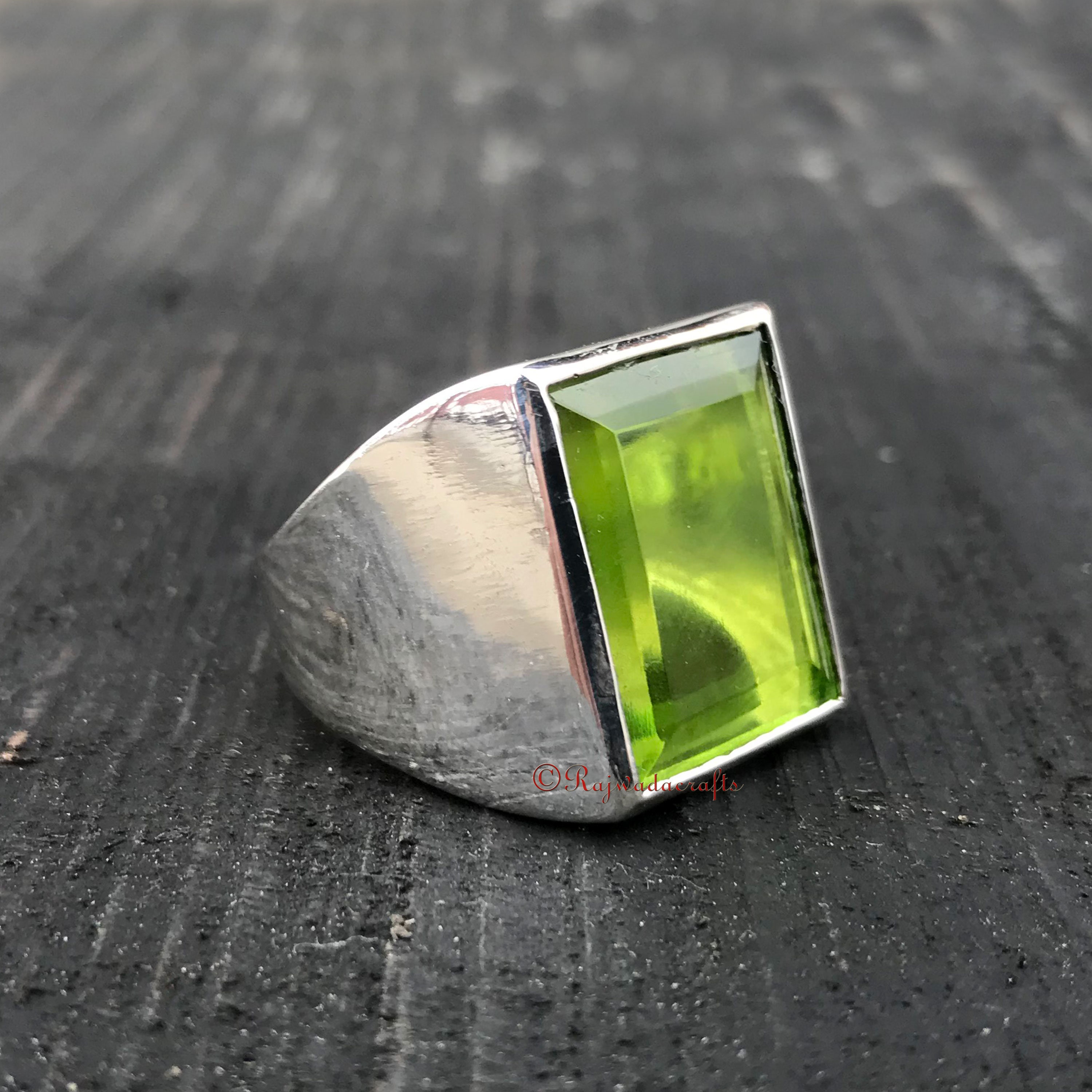 Mens Peridot Ring Peridot Quartz Men Ring 925 Etsy