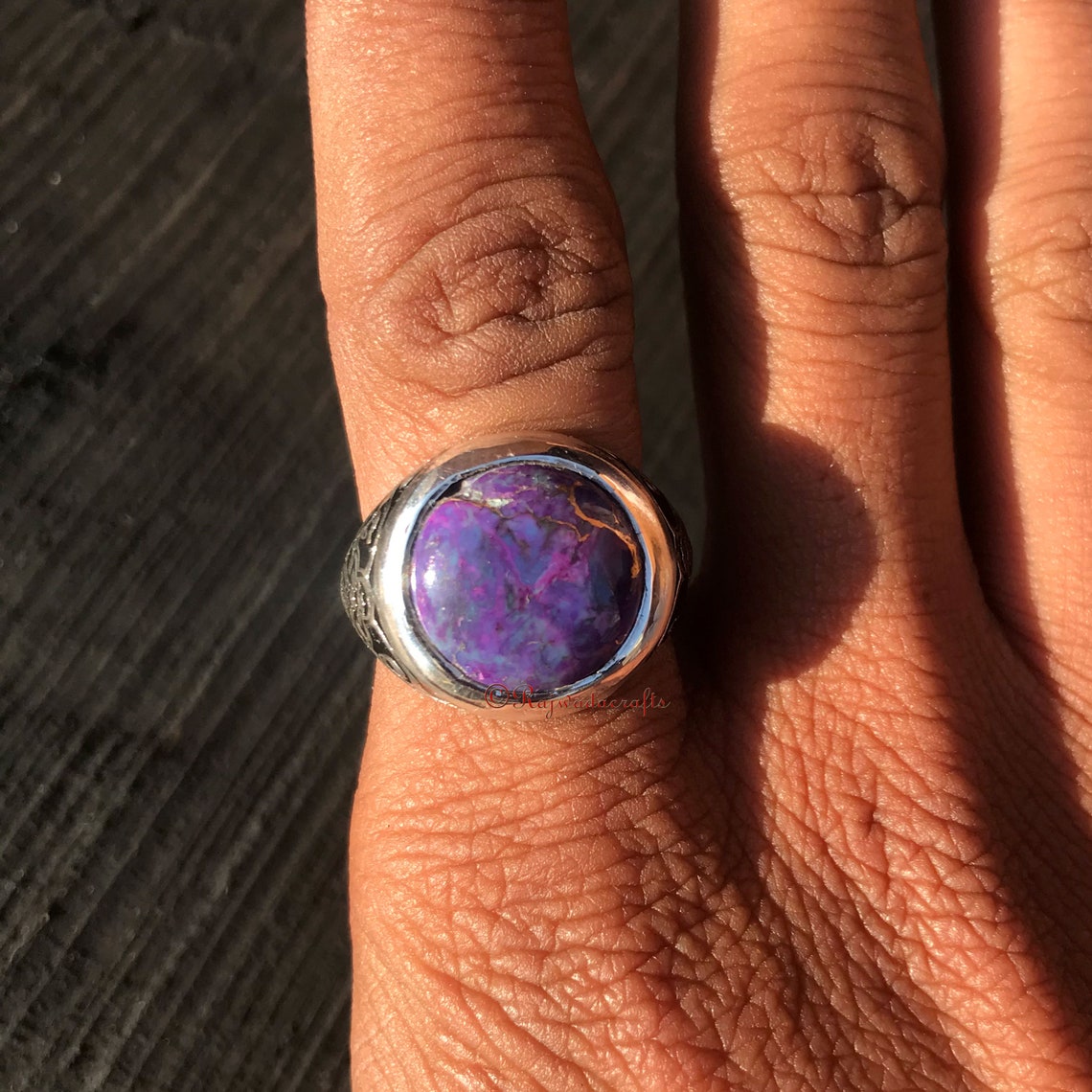 Purple Copper Turquoise Ring 925 Sterling Silver Statement Etsy