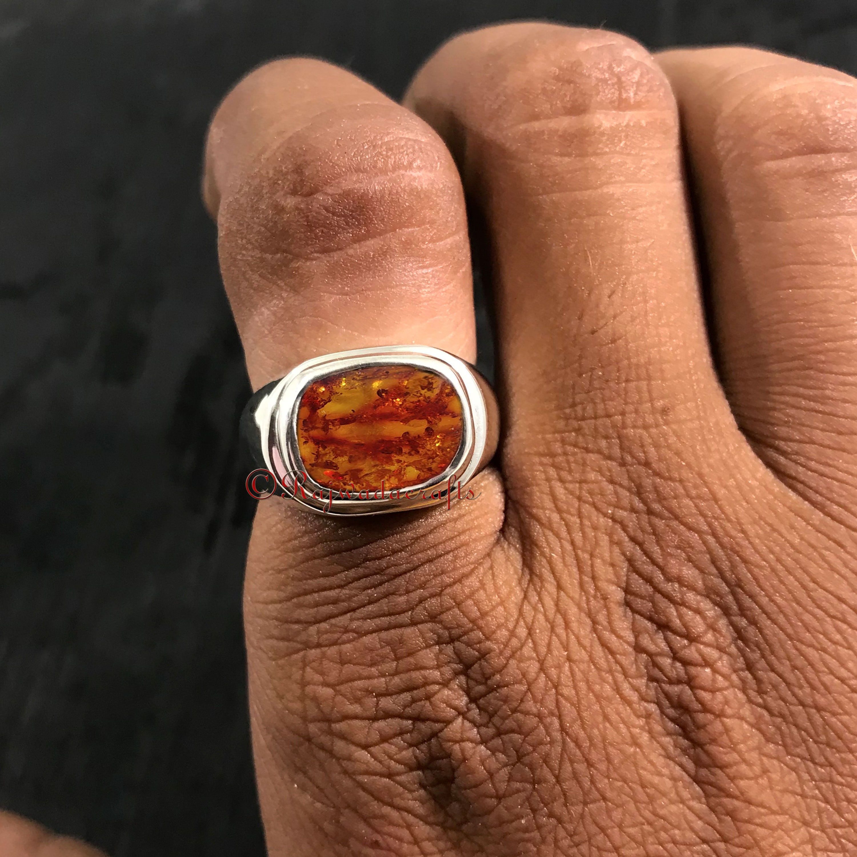 Baltic Amber Gemstone Mens Ring 925 Silver Man Ring Designer Etsy