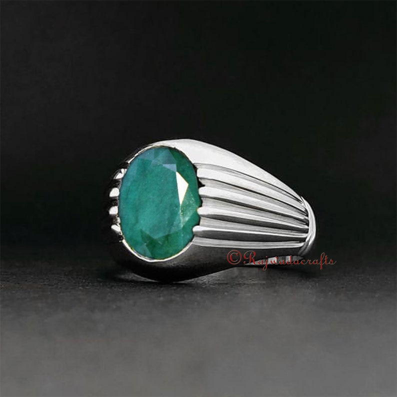 Emerald Corundum Men Signet Ring Raw Emerald Ring Husband Gift May Birthstone Anniversary gift Mens Emerald Ring 925 Sterling Silver