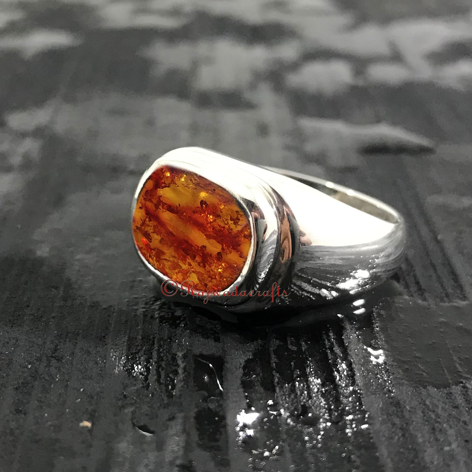 Baltic Amber Gemstone Mens Ring 925 Silver Man Ring Designer Etsy