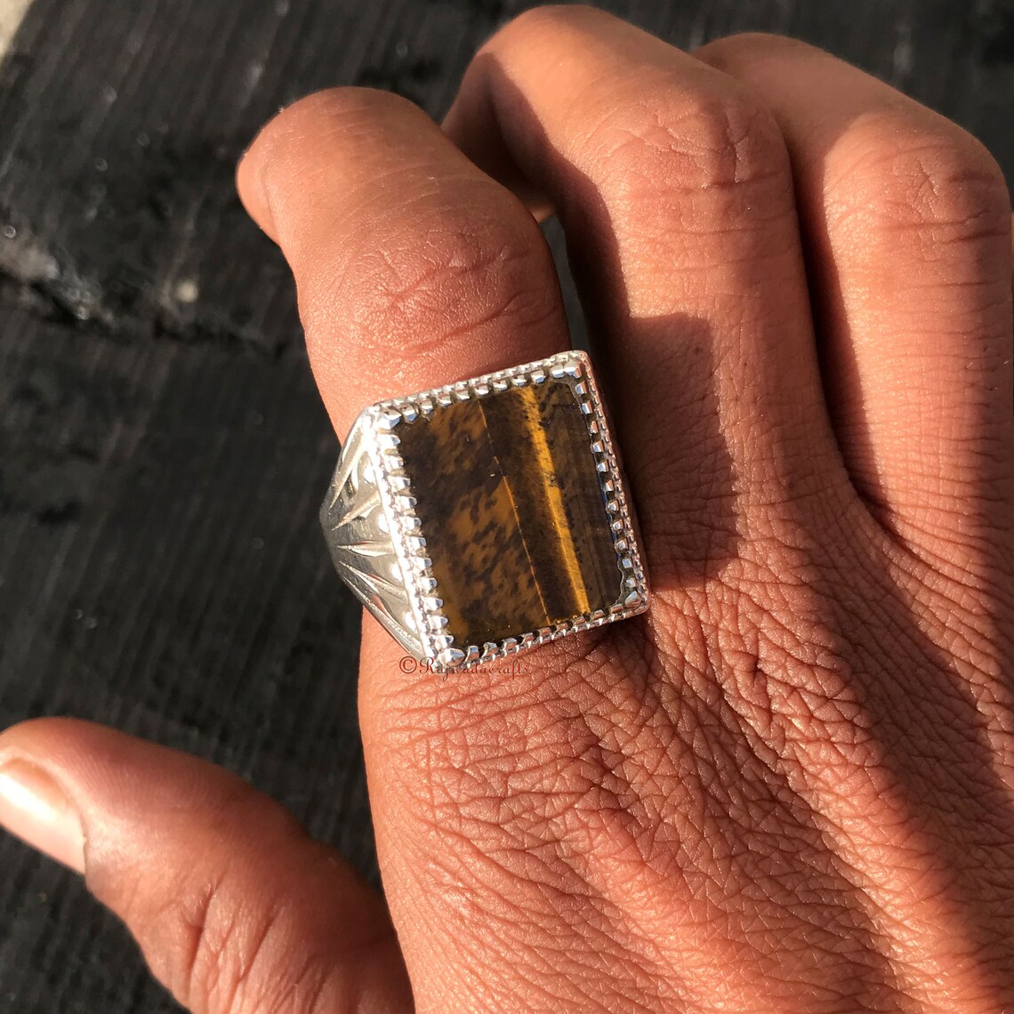 Men Tiger Eye Ring 925 Sterling Silver Statement Ring Etsy