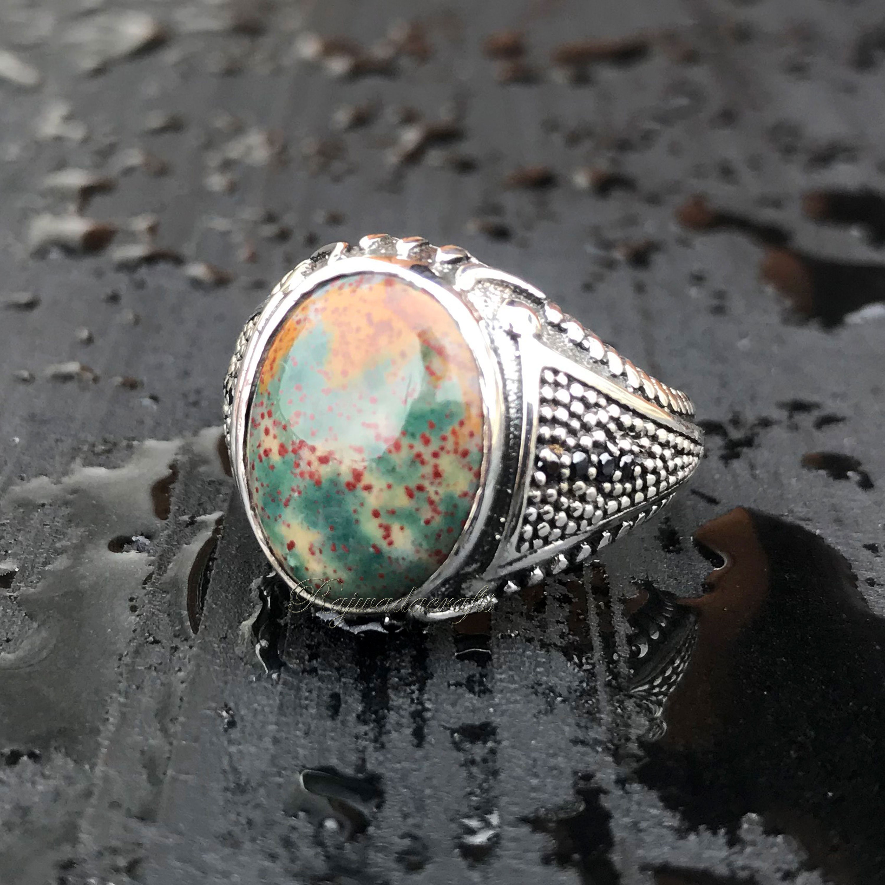 Bloodstone Ring Bloodstone Mens Ring 925 Silver Ring Etsy