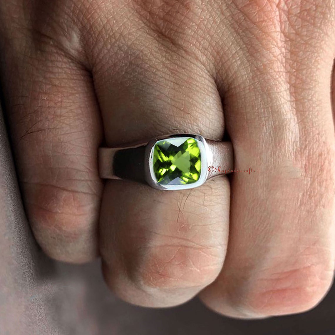 Men's Peridot Ring 925 Sterling Silver Mens Ring Etsy