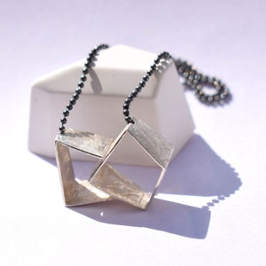 Geometric statement silver necklace, asymmetric silver necklace, contemporary silver necklace for every day, brushed necklace, gift for her