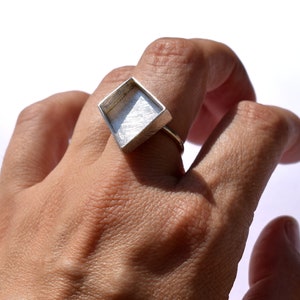 Geometric square silver ring, adjustable silver ring, unusual silver ring, modern brushed ring, asymmetric contemporary ring, gift for her