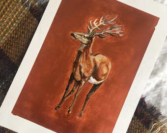 Richmond Stag - Original Acrylic Painting with Bronze Metallic Background on A3 Oil & Acrylic Paper