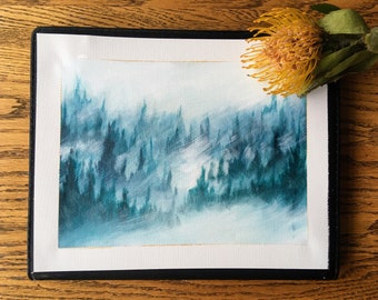 Misty Pines - Original Acrylic Scandinavian Landscape on A4 Cotton Canvas Sheet Unframed