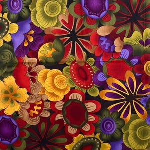 Retro Blank Quilting Fabric Cotton OOP Bold Floral 2006 Multicolor 1 Yard 4577