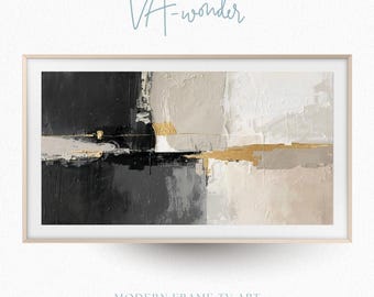 Charcoal Abstract Frame TV Art | Wabi Sabi Neutral Gold Digital Download