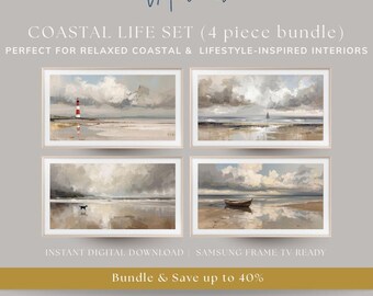 Coastal Life Frame TV Art Set, Beach Life Seascape Bundle of 4 (Digital Download)