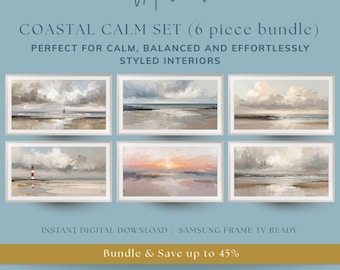 Coastal Calm Frame TV Art Bundle, 6 Seascapes, Neutral Beachouse Decor (Digital Download)