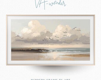Seagulls in Flight Frame TV Art | Coastal Calm Shoreline (Digital Download)