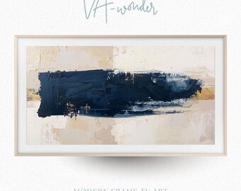Midnight Navy Abstract Frame TV Art | Textured Gold Minimalist Decor (Digital Download)