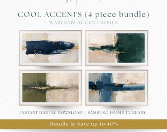 Abstract Frame TV Art Bundle, Blue Green Wabi Sabi Minimalist Decor (Digital Download)