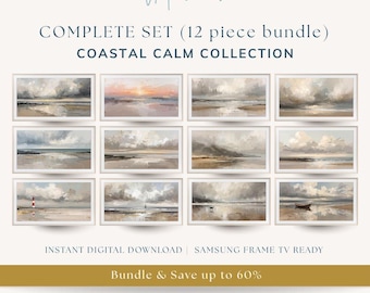 Coastal Calm Frame TV Art Collection, 12 Seascapes, Neutral Beachouse Decor (Digital Download)