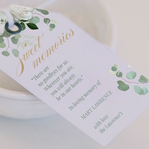 Fleurs blanches - Sweet Memories - Modèle d'étiquette modifiable - Étiquettes de faveur de célébration de la vie - Modèles d'étiquettes funéraires - MSL203