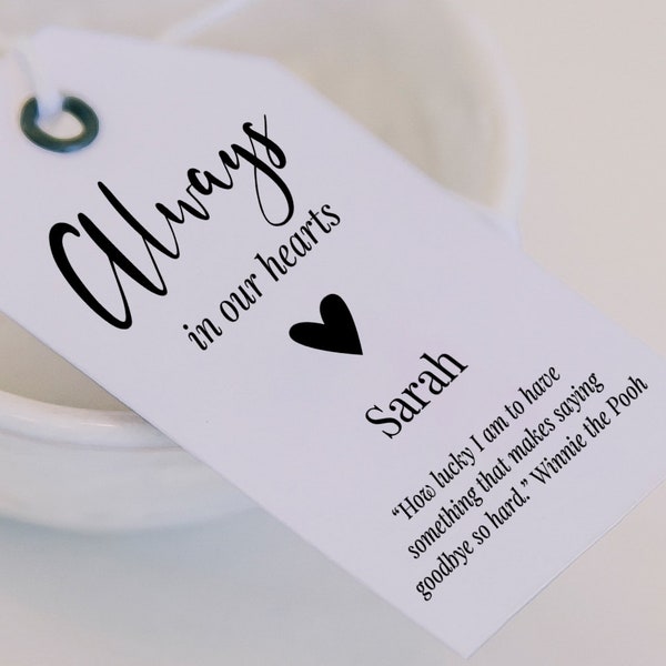 Always in our hearts - Editable Tag Template - Celebration of Life Favor Tags - Funeral Tag Templates -  MSL200