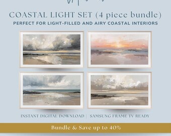 Coastal Light Frame TV Art Set, Light Beach Seascape Bundle of 4 (Digital Download)